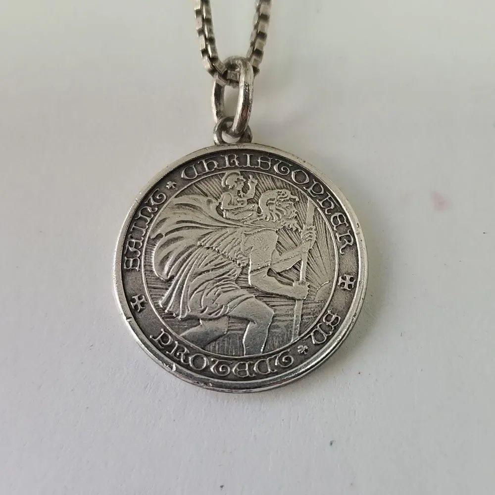 Vintage Sterling Silver Saint Christopher Pendant From Italy